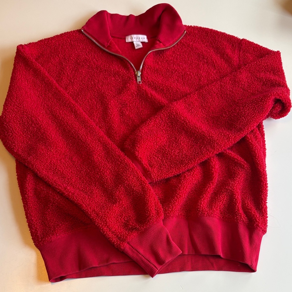 Topshop Vibrant Red 3/4 Zip Pullover